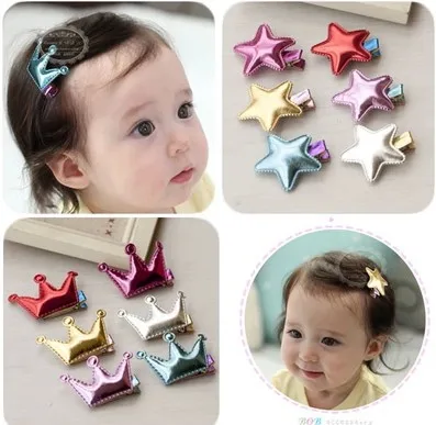 

Solid Color Shiny Leather Hairpin Beautiful Princess Hair Ornaments Star/Crown Clip Hairpin Side Clip Girls Birthday Party Gifts