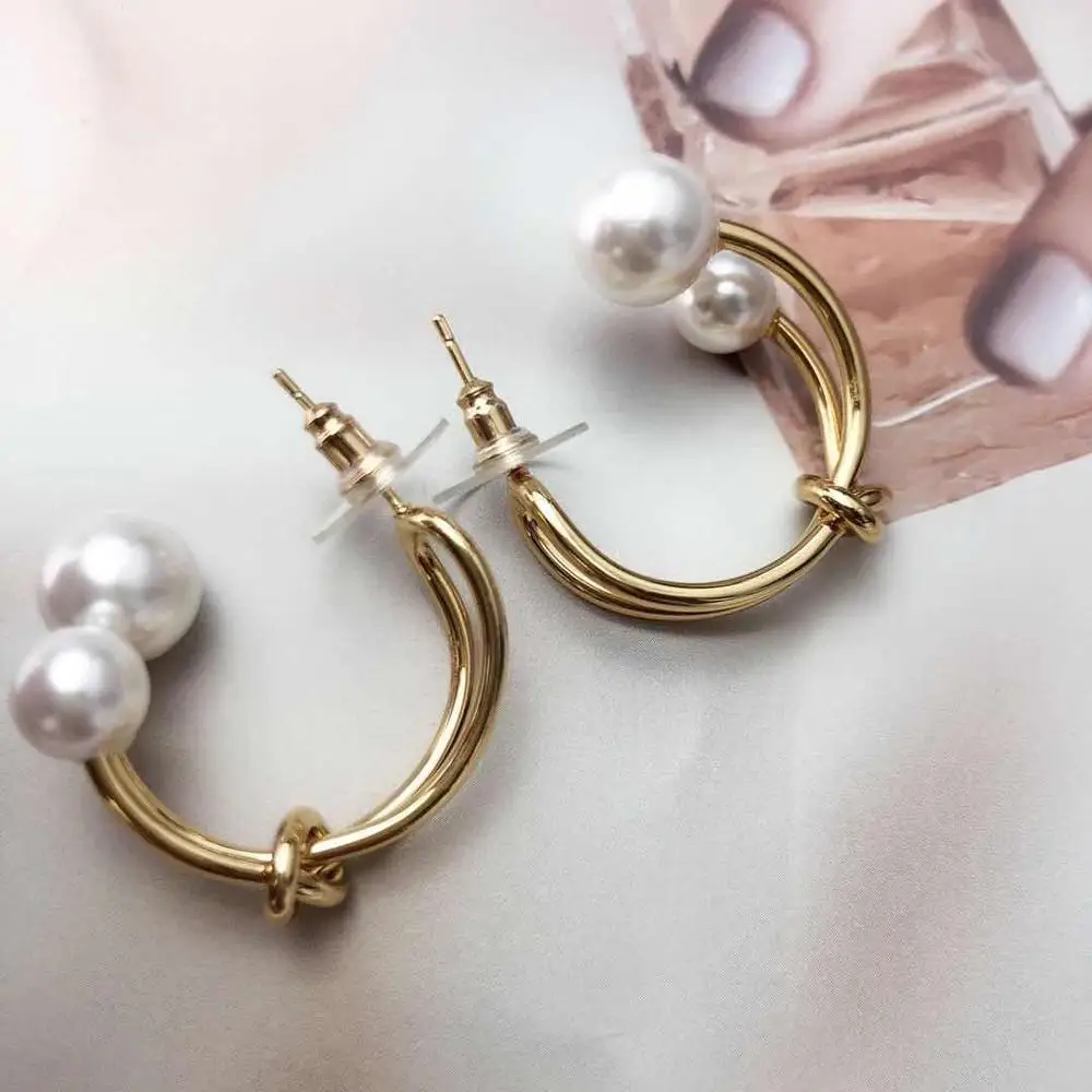 

Korean Designer Fashion Trendy Pearl Knot Stitch Stud Earrings joyas orecchini brincos para as mulheres kolczyki pendientes kupe