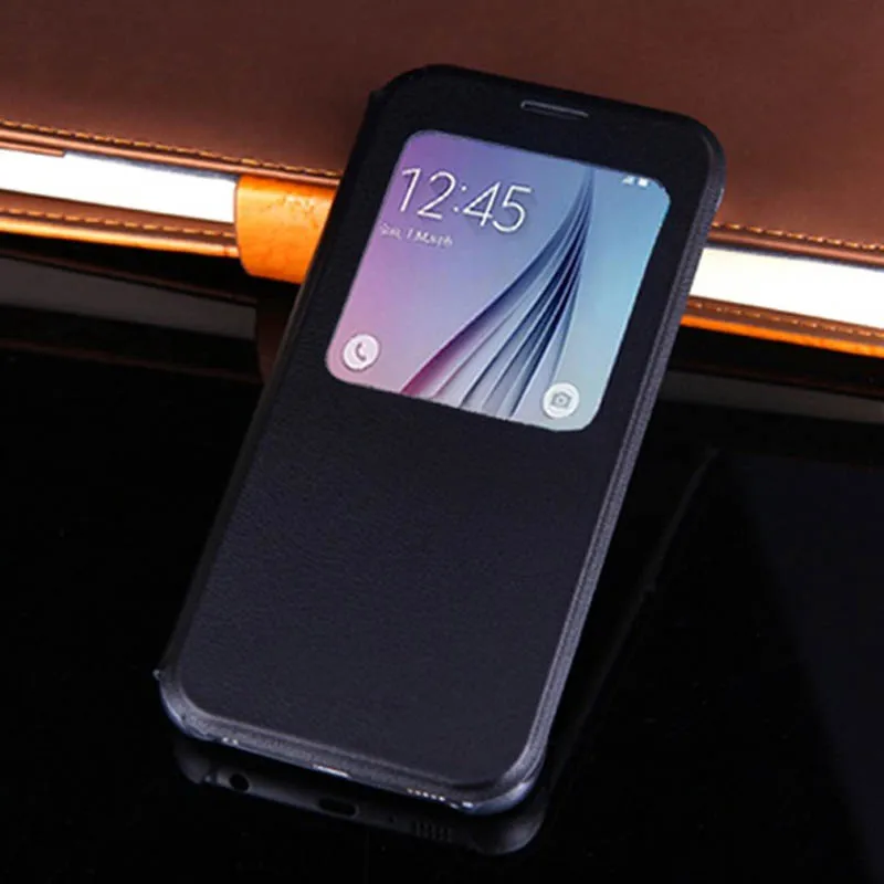 

Smart View Auto Sleep Function Back No Chip Leather Case Flip Cover Holster For Samsung Galaxy S6 G9200 Bags