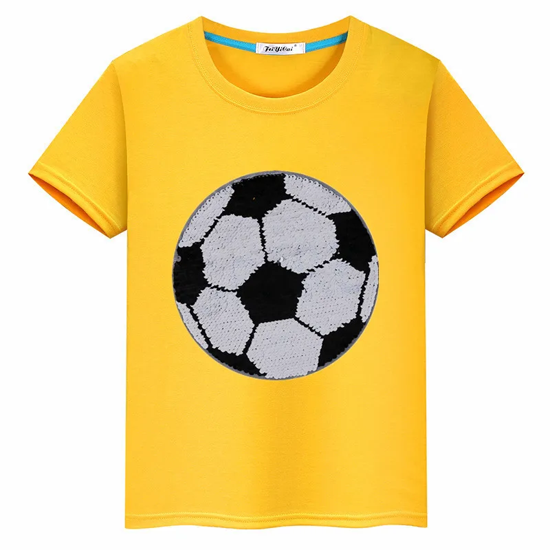 Взрывные модели, двусторонняя футбольная детская одежда с блестками, новая летняя футболка с короткими рукавами для мальчиков - Цвет: Цвет: желтый
