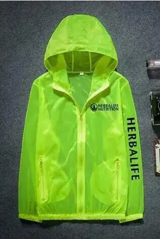 

Herbalife summer sun clothing through the color clothes men and women couples outdoor clothes zipper fluorescent green l