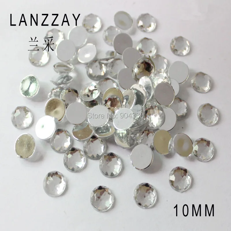 

Free Shipping LANZZAY 500pcs Clear 10mm Round Flatback Rhinestone Triangular Facets Acrylic Diamond Jewelry Garment Accessory