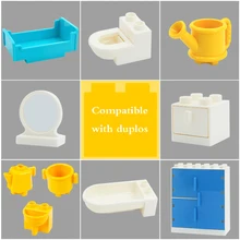 Большие частицы строительные блоки столы стулья кирпичи зеркало мебель аксессуар девушка DIY Игрушки совместимы с Duploe город наборы