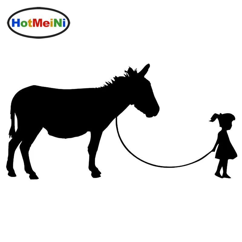 HotMeiNi Wholesale Sticker Girl Walking A Donkey Vinyl Decal Novelty Car Window Wall Bumper Funny Pet Mule 18cm x 8cm