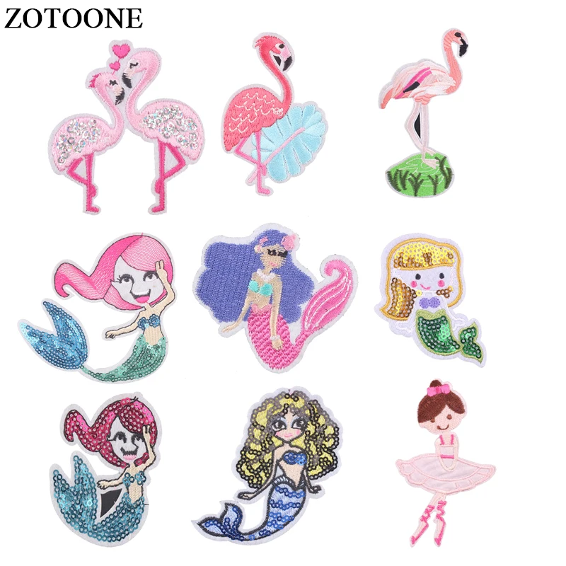 

ZOTOONE Iron on Flamingo Mermaid Patches Applications for Clothing Applique Ironing Girl Patch Stickers Stripes on Clothes DIY
