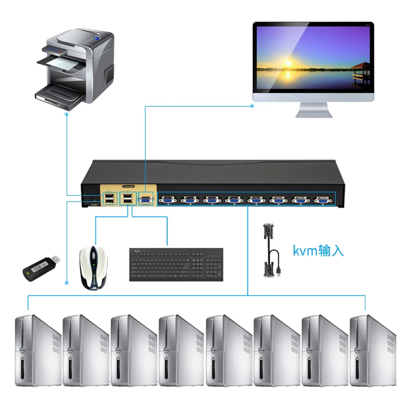 Kvm переключатель usb vga 8 в 1 выключатель адаптер для подключения клавиатуры и мыши