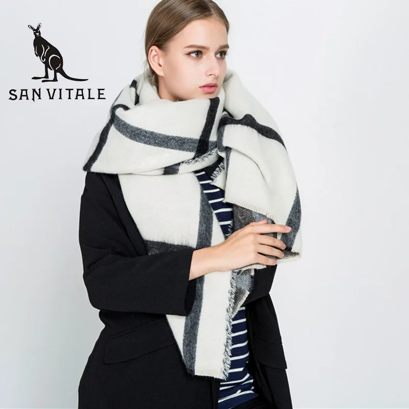 SAN VITALE, женские шали, палантины, зимний теплый шарф, роскошный бренд, мягкие, модные, плотные, клетчатые, шерстяные, кашемировые шарфы для женщин - Цвет: SZ1735