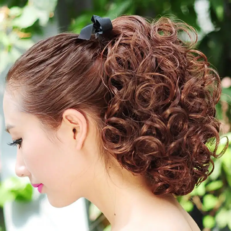 Short Clip In Drawstring Curly Ponytail Hair Pieces Heat Resistant