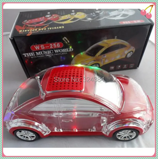 WS 256 Transparent mini usb crystal car speaker, usb TF FM mini led