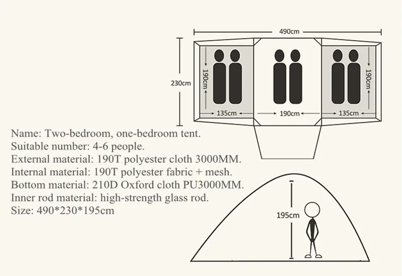 2018 новый анти-УФ два Спальня один зал 4-6 человек Применение двойной Слои Высокое качество Большой Водонепроницаемый Ветрозащитный Кемпинг
