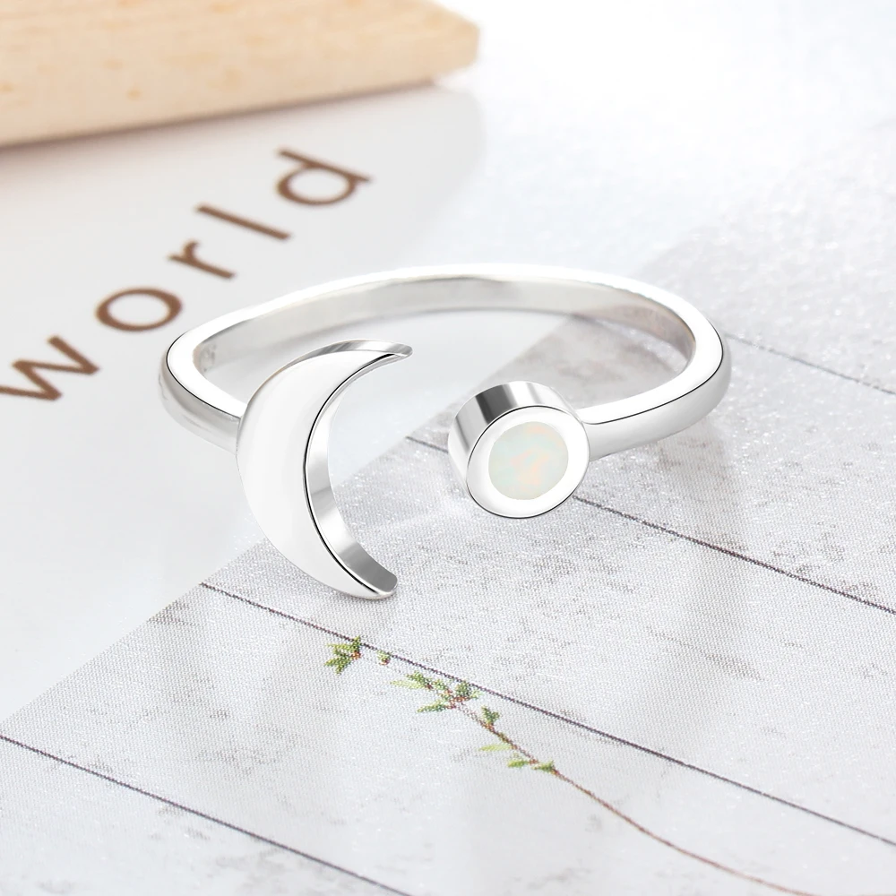 Adjustable Ring Moon Shape Opal Stone 925 Sterling Silver Women's Rings Fashion Party Jewelry For Women (JewelOra RI103292)