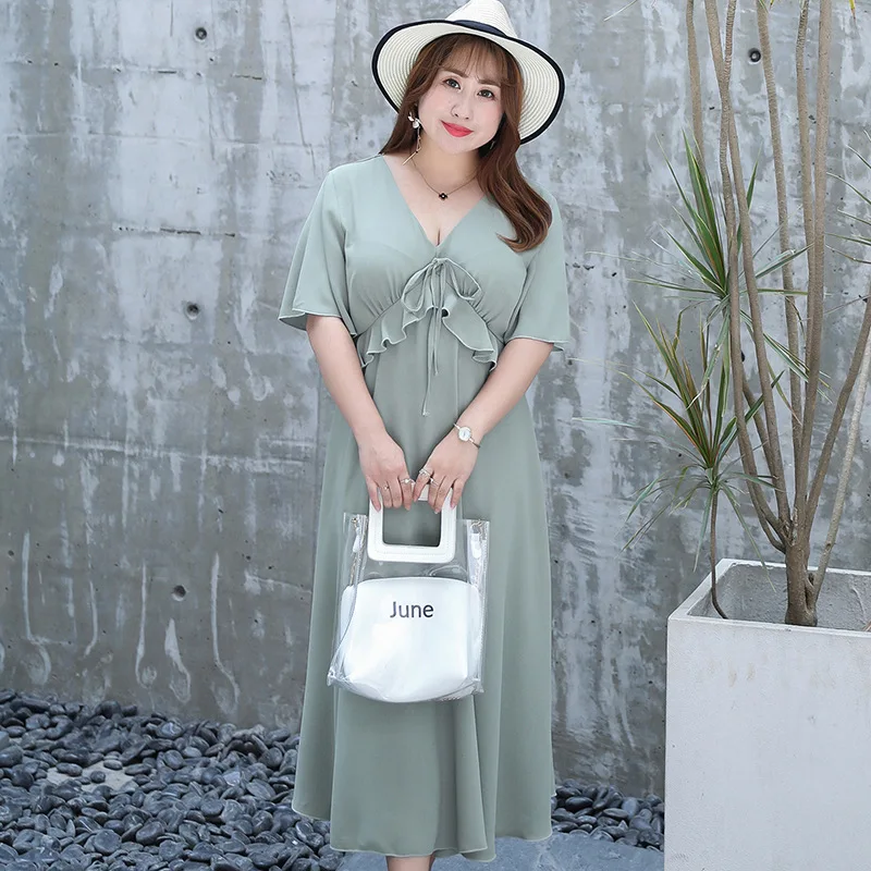 

TUHAO Summer Long Vestidos Office Lady Elegant Dress Elegant Large Size Robe Femme Plus Size Dresses for Women 3XL 4XL YQ08