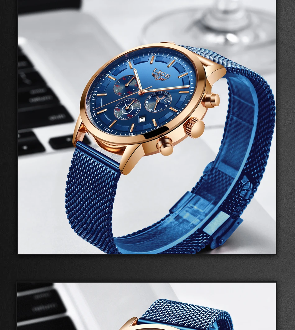 LIGE новые мужские s часы мужские модные топ брендовые Роскошные из нержавеющей стали Синие кварцевые часы мужские повседневные спортивные водонепроницаемые часы Relojes