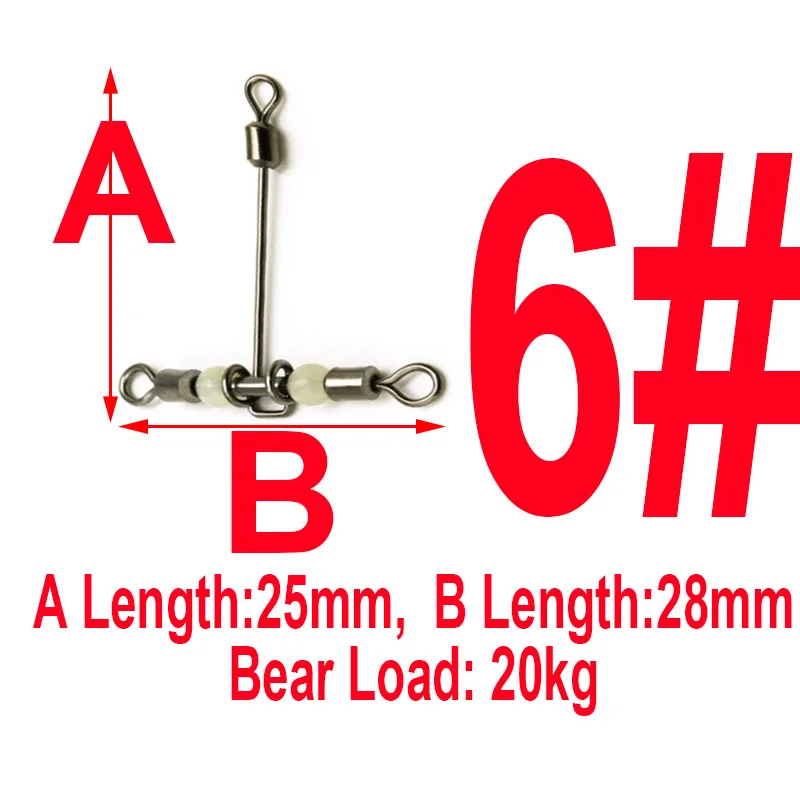 3 Way Luminous T-shape Swivels Cross-line Rolling Fishing Line Lure Accessory Carp Sea Fishhook Connector Tackle Fishing Tool 10pcs