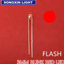 1000 шт. 3 мм красный светильник-диод автоматический мигающий светодиодный мигающий 3 мм мигающий светодиодный диод 1,5 Гц(90-96 раз/мин