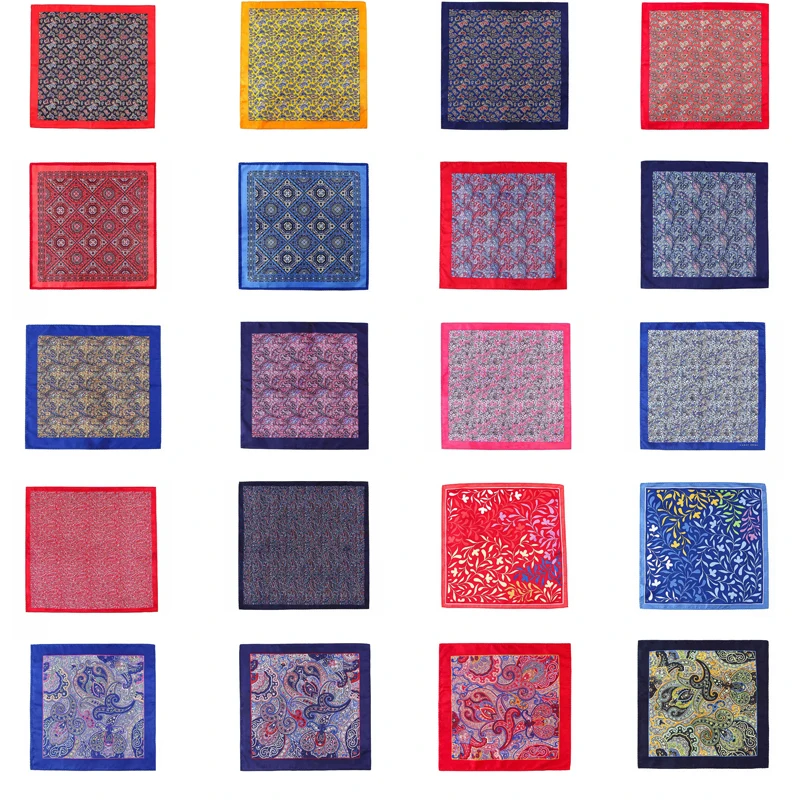 

20 Colors Men's Handkerchief Polyester Pocket Square Floral Hankies Printed Chest Towel wedding party Han 33*33CM PS1-20