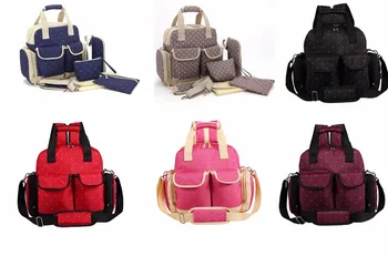 

New 6PCS Dots Design Baby Changing Nappy Diaper Bag Set Backpack Shoulder Tote Mummy Bag-LX115