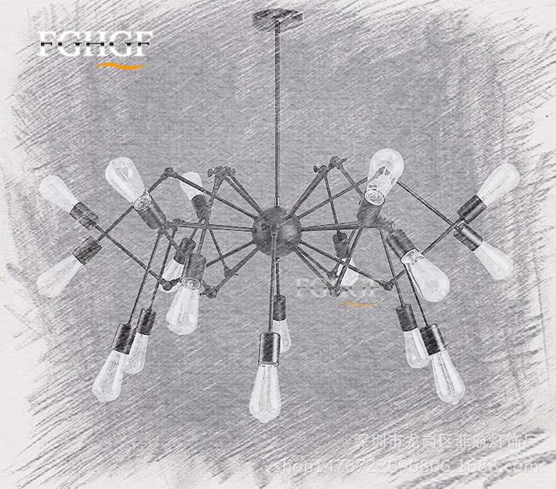 Adjustable Spider Chandelier Vintage Edison Light Suspension Hanging Lamp Retro Style Lighting Fixture Black 100% Guarantee (6)