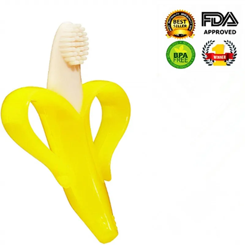 

Baby Silicone Training Toothbrush BPA Free Banana Shape Safe Teether Chew Toys Teething Ring Gift Infant Baby Chewing