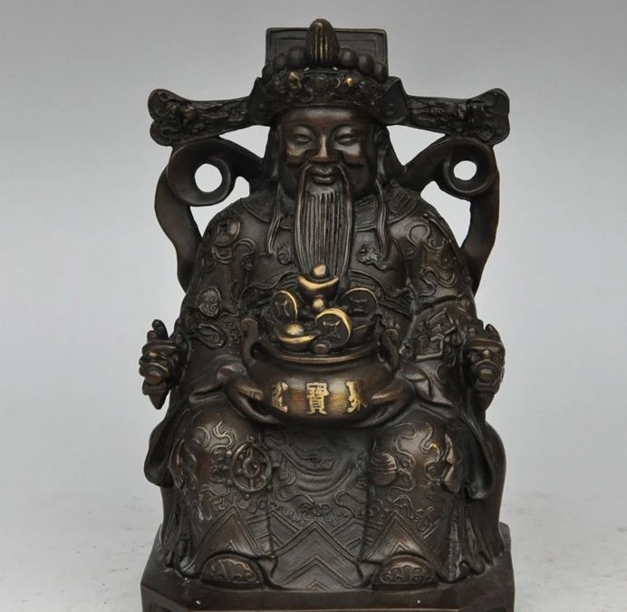 

8"chinese bronze wealth money coin ingot Fortuna Mammon God Jambhala rich statue