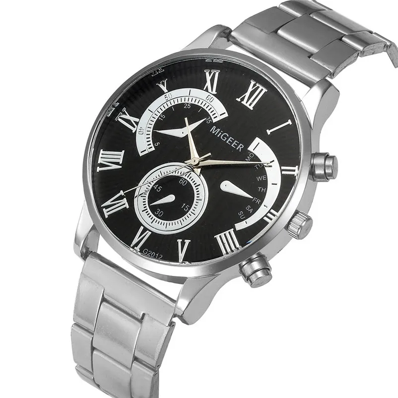 2018 Men Watches Crystal Stainless Steel Wrist Date Analog Quartz Watch Mens WristWatch Clock Sport Bracelet montre homme 3M24 (3)