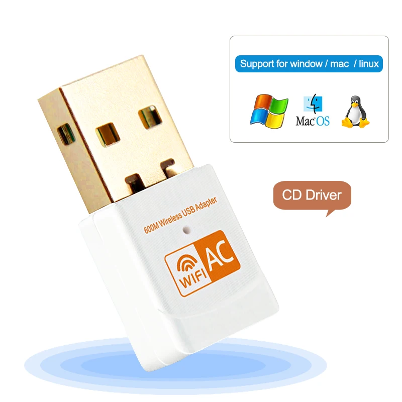 USB WiFi адаптер AC 600 Мбит/с ПК мини беспроводная Wifi антенна сетевая карта Двухдиапазонная 2,4+ 5,8 ГГц Lan Ethernet адаптер 802.11a/g/n/ac - Цвет: White