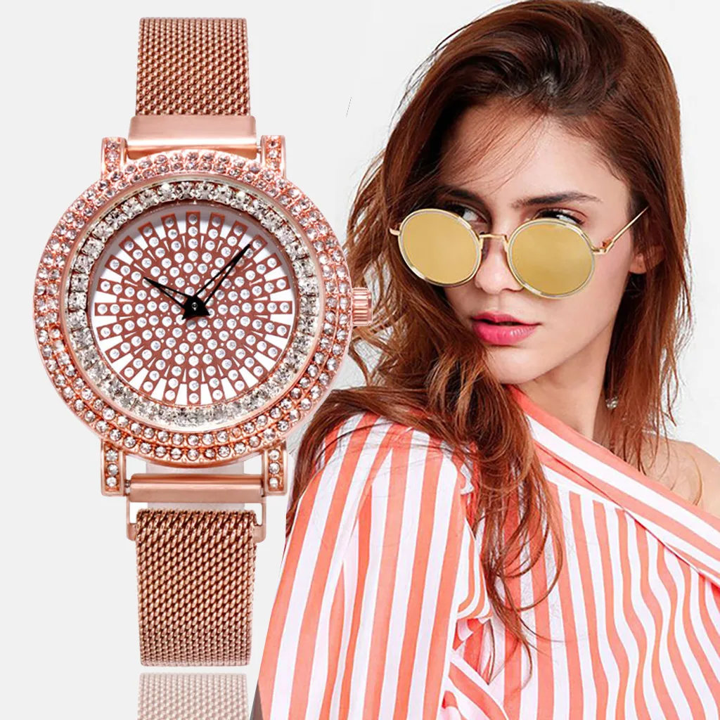 

Women Luxury watch stylish and luxurious full-studded dial with time to run ladies quartz mesh belt watch Relogio Feminino Clock