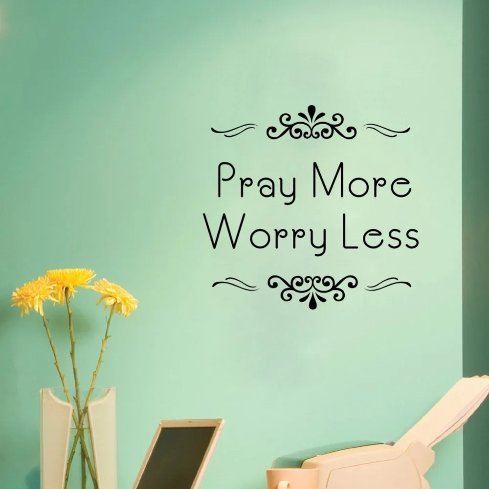 Pray More Worry Less Religious Faith Quote Inspirational Wall Art Vinyl Wall Decal for Home