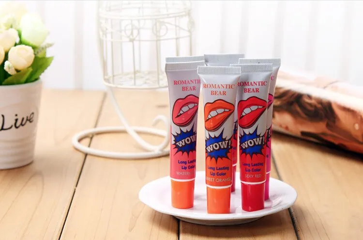 Lábio à Prova Maquiagem de Longa Labiales Batom Água Kit Lipgross Romântico Urso Maquiagem Companheiro Duração Máscara Lábio Matiz 48 Pcs d' 8 Cheap Brilho labial