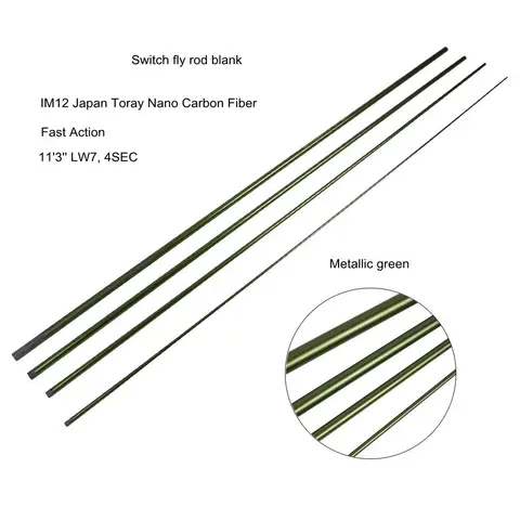 Interruptor de Fibra de Carbono Pesca com Mosca Espaços em Branco da Haste Varas de Ação Rápida em Branco Aventik Nano 4 Seções Voar Metálico Verde 11’3” Lw7 Im12