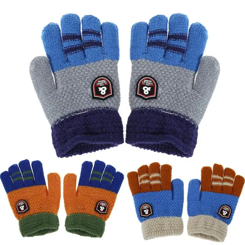 

Winter Baby Gloves Warm Kids Knitted Mittens Cartoon Children Full Finger Gloves Stretch Children Hand Muff for Boys Ski Gloves