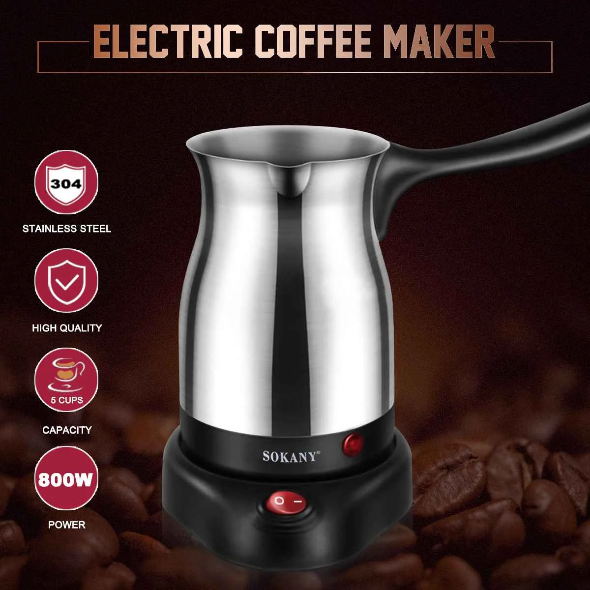 

220V-240V 800W Stainless Steel Electric Turkish Greek Coffee Maker Machine Espresso Moka Pot Waterproof IPX4 Mulfunctional