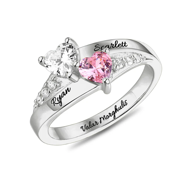 

Wholesale Custom Promise Ring Engraving Names Ring Women Double Birthstone Ring