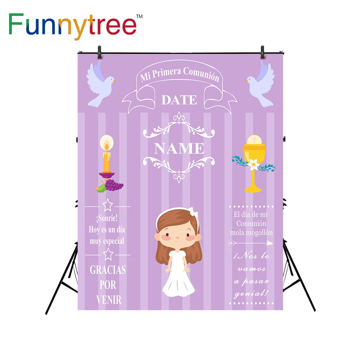 

Funnytree backdrop for photographic studio first communion custom purple girl professional background photobooth photocall