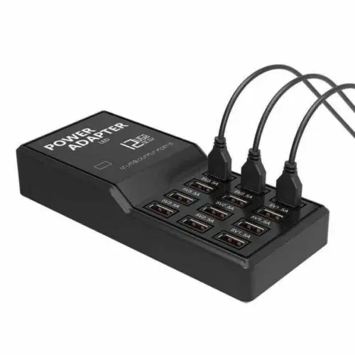 

Multi 12 Port USB Charging Station Hub Desktop Wall Cell Phone Charger Organizer