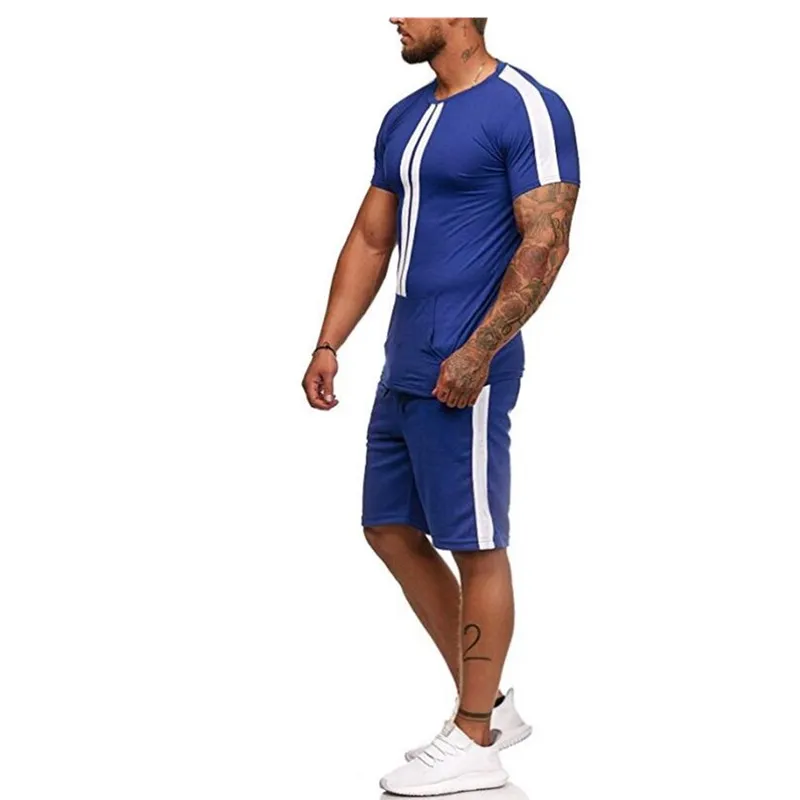 

Men's casual sports jogging suit brand patchwork stripes fitness fitness breathable sweat absorption suit