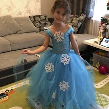 Платье-пачка принцессы Эльзы со снежным хлопком; зимние синие платья-пачки для маленьких девочек на день рождения; Детский костюм на Хэллоуин, Рождество, год