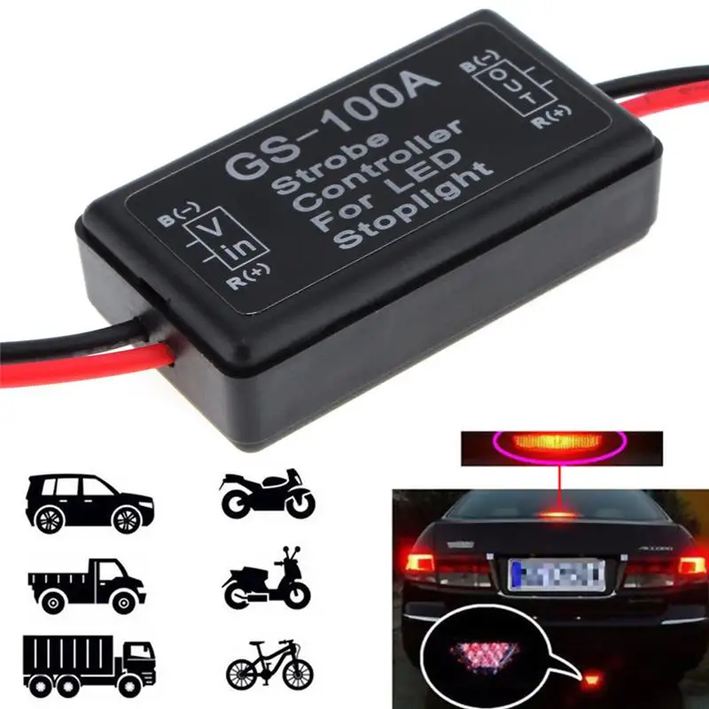 

VEHEMO GS-100A 8-30V Flash Strobe Controller Flasher Module For Flashing LED Back Rear Brake Stop Light Lamp Car Accessories