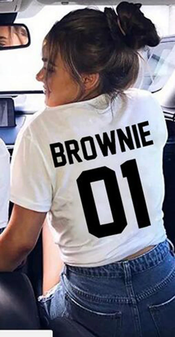 Лучшие друзья, женская футболка BLONDIE01 BROWNIE01, хлопковая Женская белая футболка, женские футболки с круглым вырезом, Camisas Mujer - Цвет: white