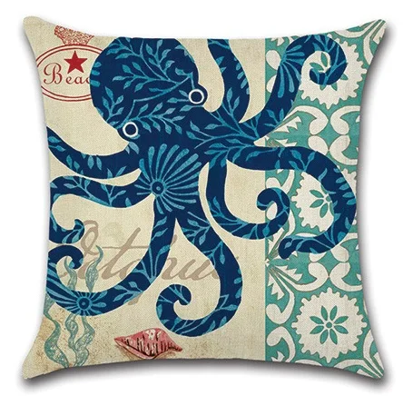 

2pcs/set Blue Vintage Octopus Shell Sea Star Floor Pillow Case Cover Cushion Cover Poufs Retro Decorative Pillowcase