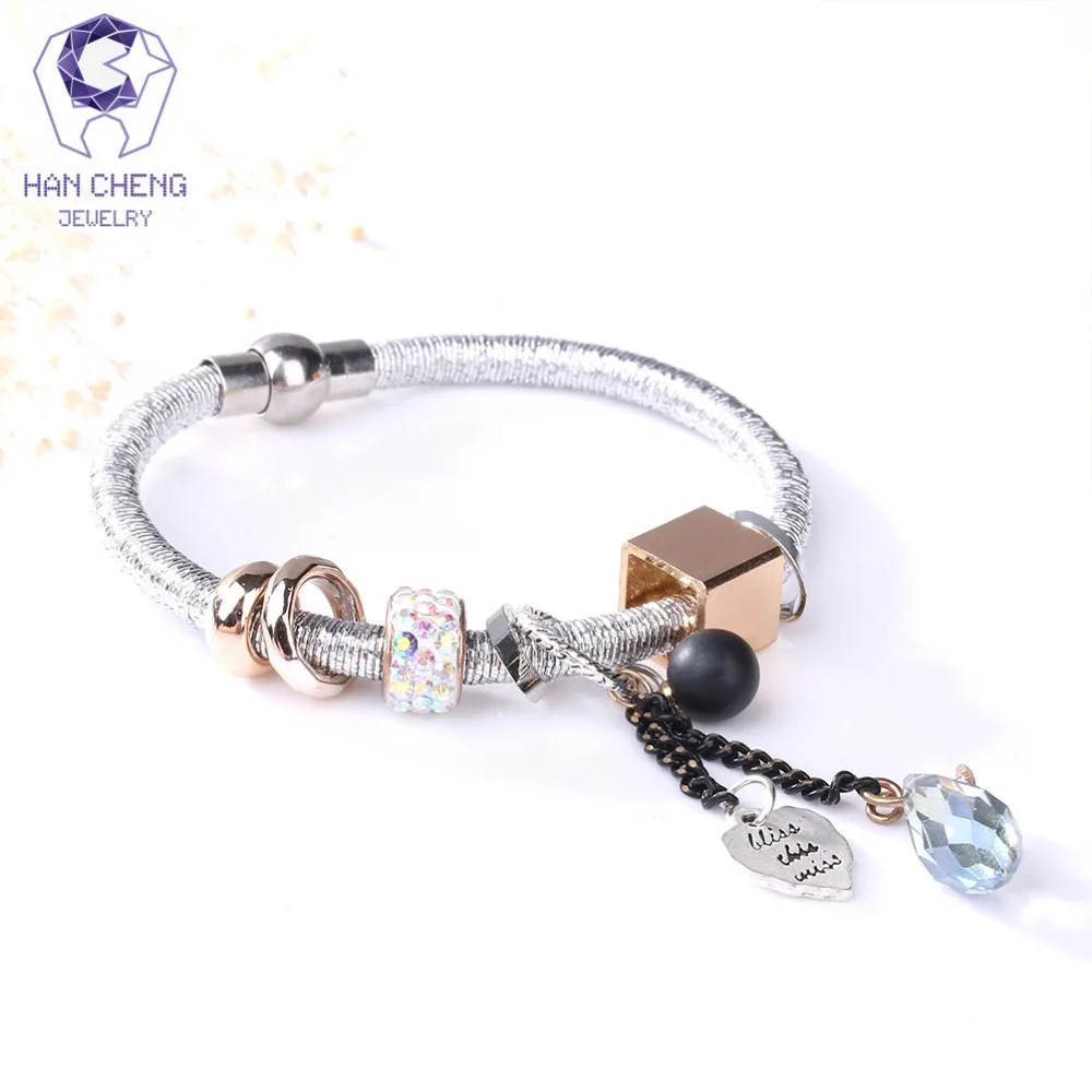 HanCheng Новый Boho веревка ручной работы сердце Шарм браслет горный хрусталь