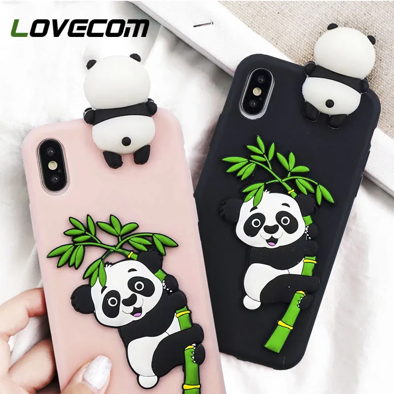 

LOVECOM Candy Color Phone Case For iPhone XS Max XR XS 6 6S 7 8 Plus X Cute 3D PaPa Panda Soft TPU Phone Back Cover Cases Gift