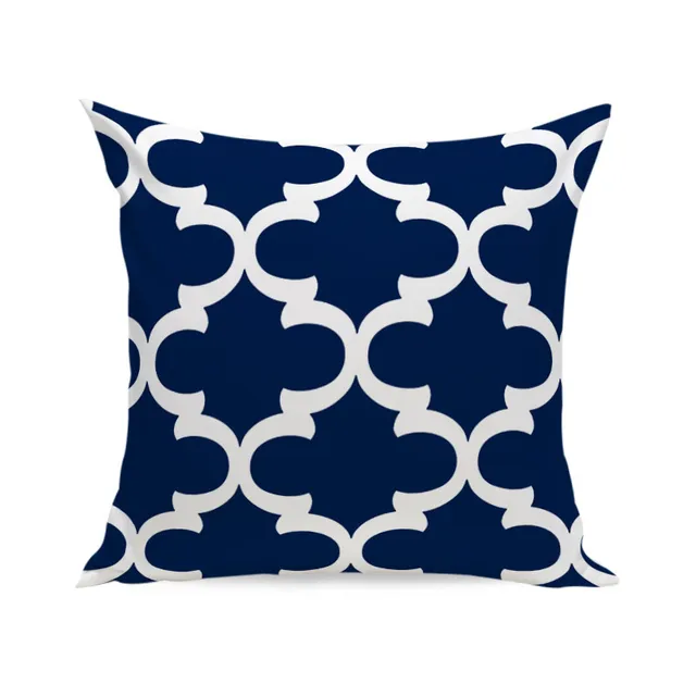 Wholesale Navy Blue Geometric Pattern 45x45cm Cushion Covers Cotton Linen Square throw Pillow