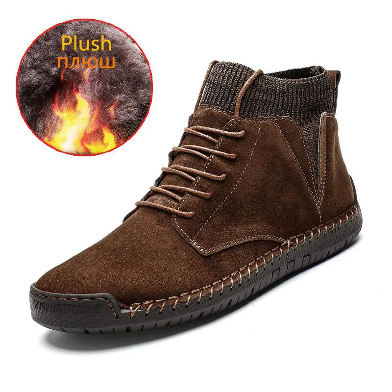 Vancat Brand Winter Men Ankle Boots Quality Leather Shoes Warm Men's Snow Boots Winter Shoes Fur Men's boots Size 38-48