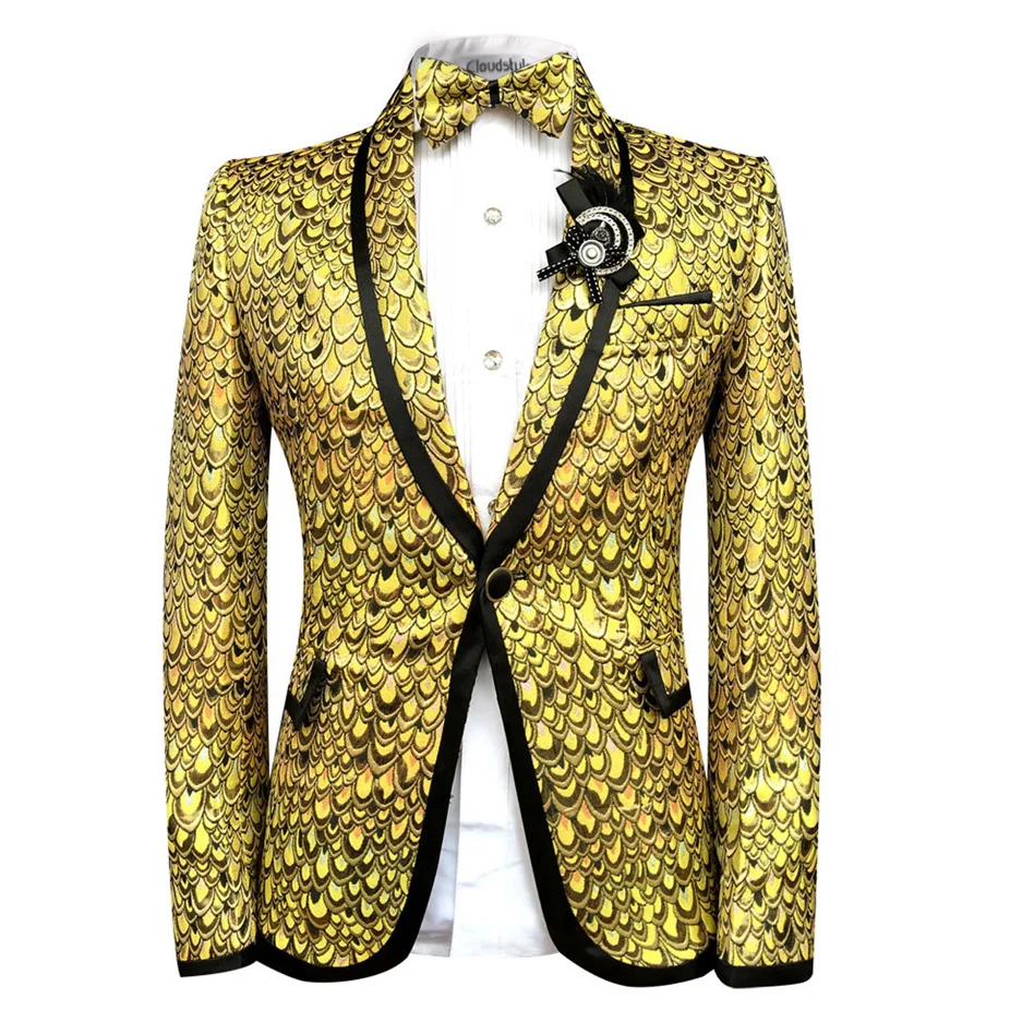 Cloudstyle 2017 Men Blazer Suits Bright Scales Gold Suit Performance ...