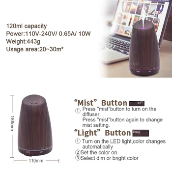 

darkWood Grain Ultrasonic Humidifier for OfficeHomeBedroom Living Room 120mlUltrasonic AromatherapyDiffuser