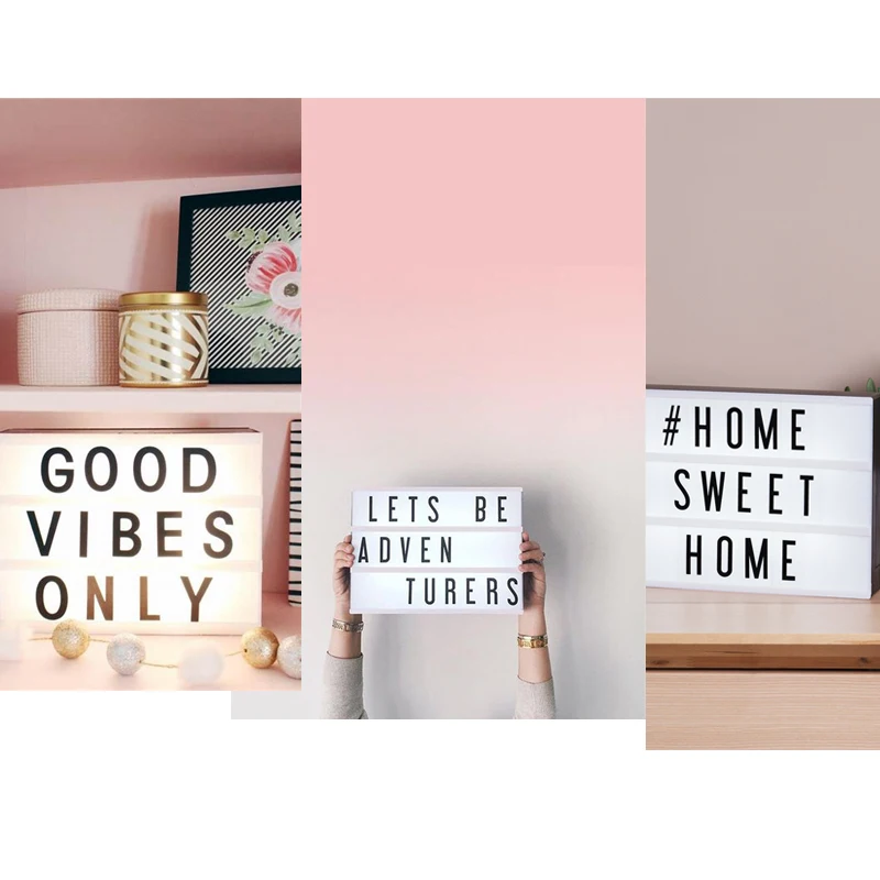 

Cinematic Led A4 A6 Size Night Lamp LED Combination Light Box DIY Message Box Lights With Black Alphabet Letters Card Lightbox