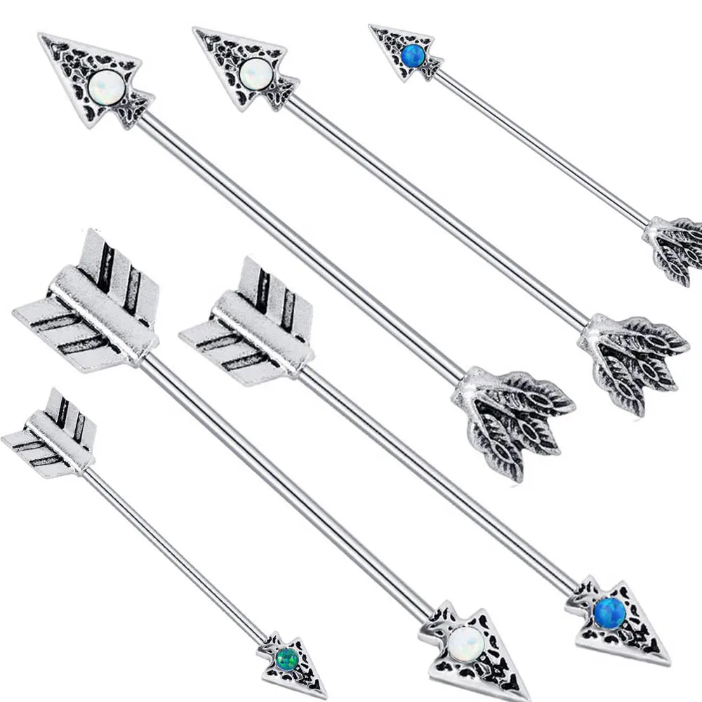 

JUNLOWPY 1pc 14G 38mm Stainless Steel opal Industrial Barbell Earring Cartilage Helix-Conch Body Piercing Jewelry 1 1/2 Inch Bar