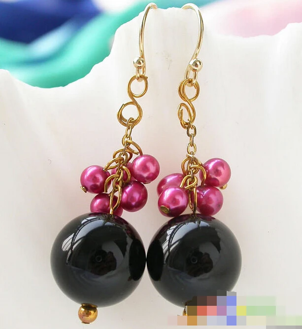 

free shippinbg 12149 ROSE RED RICE PEARL AGATE BEAD DANGLE EARRING