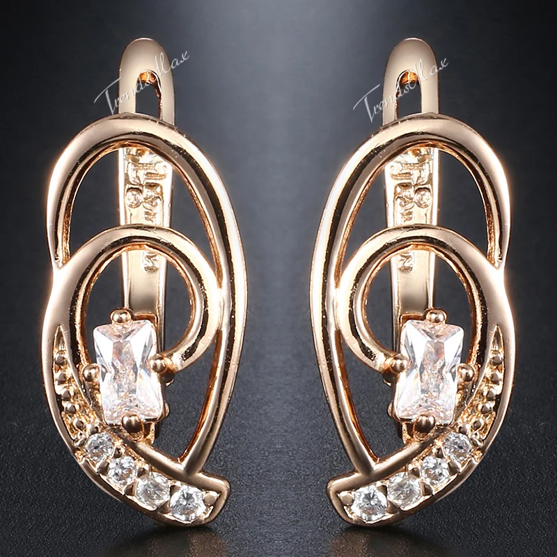 Закрученные серьги-гвоздики в форме ушей для женщин и девушек 585, женские серьги из розового золота, ювелирные изделия, подарки с проложенным кубическим цирконием GE98